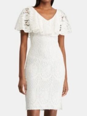 Lauren Ralph Lauren White Lace Off Shoulder Dress Bridal Shower 0P Petite